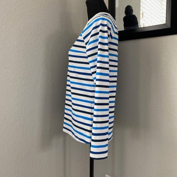 SPANX Ocean Stripe Coastal Blue Swim Shirt Rash Guard Medium - Picture 5 of 10